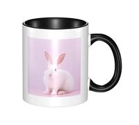 asbwuo Tazze in ceramica bicolore, 11 once, elegante tazza da caffè in ceramica con simpatico coniglio bianco in 3D e interno colorato, tazza da tè, tazze da caffè per casa, ufficio e cucina