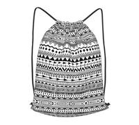 asbwuo Tribal Print Black And White Aztec Pattern Boho Outdoor Leisure Drawstring Backpack, Lightweight Waterproof Sports Bag For Men & Women - Gym, Yoga, Travel