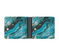 asbwuo Turquoise Blue Gold Marble Leather Bifold Wallet with 2 Hidden Pockets 6 Card Slots Slim Wallets for Cash, Cards, and ID