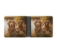 asbwuo Two Golden Retrievers Leather Bifold Wallet with 2 Hidden Pockets 6 Card Slots Slim Wallets for Cash, Cards, and ID