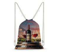 asbwuo Wooden Wine Barrel on Wine Bottle Drawstring Backpack Sport Gym Bags Yoga Shopping Travel Casual Daypacks for Women Men