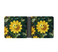 asbwuo Yellow Smiley Flower Leather Bifold Wallet with 2 Hidden Pockets 6 Card Slots Slim Wallets for Cash, Cards, and ID