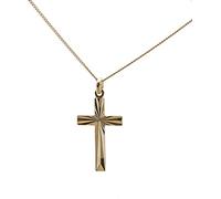 ASCALIDO Chaine 50cm | et croix chrétienne 3cm large taillée en rayon de soleil | plaqué or véritable | avec coffret - cadeau homme