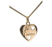 ASCALIDO Collier 45cm | coeur percé coeur gravé je t'aime | plaqué or véritable | pendentif avec chaine et boite | cadeau femme