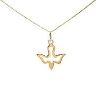 ASCALIDO Collier 45cm | colombe saint esprit en plaqué or véritable | ensemble pendentif avec chaine et boite | cadeau femme