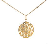 ASCALIDO Collier 45cm | fleur de vie 2cm | en plaqué or véritable | pendentif et chaine avec boite | cadeau femme