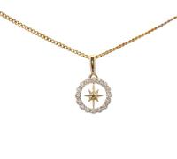 ASCALIDO collier 45cm | La bonne étoile brillante | en plaqué Or véritable | Pendentif rose des vents cer de brillants | prêt à offrir avec chaine et coffret | idéal cadeau femme