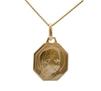 ASCALIDO Collier 45cm | médaille avec visage de la vierge Marie en plaqué or véritable | ensemble pendentif et chaine avec boite à offrir | cadeau pour femme