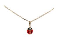 ASCALIDO Collier 45cm | pendentif coccinelle rouge | en vrai plaqué or 18k | avec chaine et écrin | boite cadeau pour femme fille