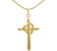 ASCALIDO Collier 45cm | Pendentif croix chrétienne avec coeur enlacé | en acier inoxyable 316L doré - qualité française