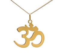 ASCALIDO Collier 45cm | Pendentif OM | en plaqué or véritable | ensemble chaine et pendentif avec boite | cadeau femme | amulette sacrée hindoue - mantra de yoga