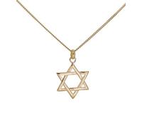 ASCALIDO Collier 45cm | Pendentif sceau de Salomon croix juive étoile de de David en plaqué Or 18carat | avec chaine 45cm taille femme enfant | avec boite