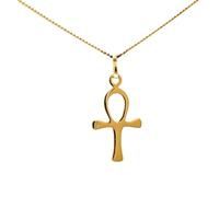 ASCALIDO Collier 45cm | petite croix de vie ansée | en plaqué or véritable | chaine et pendentif Egypte Ankh avec boite | cadeau femme