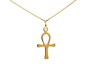 ASCALIDO Collier 45cm | petite croix de vie ansée | en plaqué or véritable | chaine et pendentif Egypte Ankh avec boite | cadeau femme
