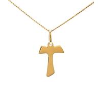 ASCALIDO Collier 50cm | croix de Saint-Antoine en plaqué or véritable | ensemble pendentif Tau et chaine avec boite à offrir | cadeau pour homme