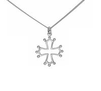 ASCALIDO Collier en argent massif pendentif Croix occitane du Languedoc, Beziers, Toulouse, provence et chaine femme en 45cm en argent massif 925 dans sa boite