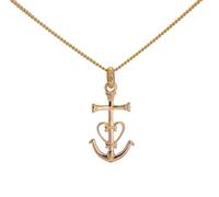 ASCALIDO Collier pendentif FEMME petite croix de camargue ancre des saintes Marie de la Mer en vrai plaqué Or et chaine en 45cm dans sa boite