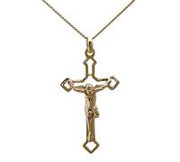 ASCALIDO Croix catholique large jesus christ | en plaqué Or véritable | ensemble pendentif avec chaine 50cm et coffret | Cadeau homme
