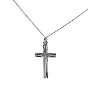 ASCALIDO croix chretienne ciselé en soleil de 3cm en argent massif 925 collier avec pendentif et chaine 50cm incluse pour homme avec boite coffret