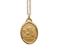 ASCALIDO Ensemble pendentif naissance médaille ange plaqué or pour baptême ou communion avec chaine 40cm et écrin et gravure possible enfant bébé femme