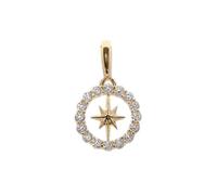 ASCALIDO Pendentif boussole étoile rose des vents | en plaqué Or véritable et cercle de brillants | pour femme - vendu seul
