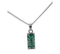 ASCALIDO Pendentif tiki avec agate vert en argent 925 rhodié avec chaine 50cm et boite