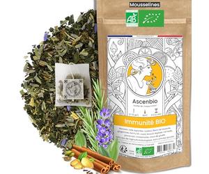Ascenbio ✿ Infusion Immunité BIO ✿ Tisane Bien-être Hiver Défense ✿ 30 sachets mousselines ✿ Préparé et conditionné en France ✿ Emballage biodégradable
