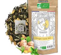 Ascenbio ✿ Thé Vert Ginger Tonic BIO ✿ Gingembre citron ✿ 30 sachets mousselines ✿ Préparé et conditionné en France ✿ Emballage biodégradable