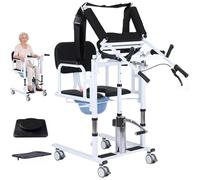 Ascenseur De Patient Hydraulique, Chaise De Transfert 5-En-1 pour Personne Âgée, Réglable 41-65cm, Siège 180°, Plateau Amovible, Coussin Et Pot Inclus, Roues Blocables, 200kg/440Lbs