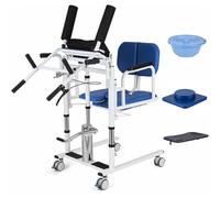 Ascenseur De Patient Hydraulique, Chaise De Transfert 5-En-1 pour Personne Âgée, Réglable 41-65cm, Siège 180°, Plateau Amovible, Coussin Et Pot Inclus, Roues Blocables, 200kg/440Lbs