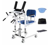 Ascenseur hydraulique pour patient, chaise de transfert manuelle avec roulettes, fauteuil roulant réglable avec siège divisé à 180 ° et plateau de lit pour un usage domestique