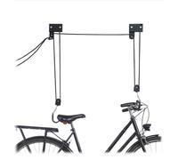 Relaxdays Fahrrad Deckenlift, 45 kg Traglast, mit Haken, universal, mit Seilbremse, Seilzug, Kajak, Fahrradlift, schwarz