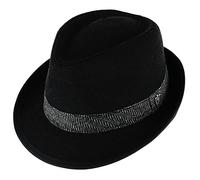 Ascentix Fedora pour homme, bord de 5,1 cm, mélange de laine classique avec bande à chevrons, noir, Taille L
