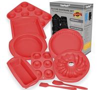 Aschef 14en1 Moule Silicone Patisserie Antiadhésif Moules Gateau Carré Rond Plat a Tarte pour Cake Tartelette Cupcake Pain de Mie Muffin Brioche Donuts Brownie kouglof Savarin Quiche Pizza