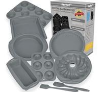 Aschef 14en1 Moule Silicone Patisserie Antiadhésif Moules Gateau Carré Rond Plat a Tarte pour Cake Tartelette Cupcake Pain de Mie Muffin Brioche Donuts Brownie kouglof Savarin Quiche Pizza