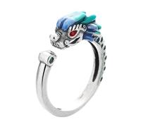 ASCHXUGX Bague Ajustable En Argent Sterling Avec Totem De Dragon Coloré, Bague Élégante En Argent Sterling S925 Pour Femmes,Argent,8
