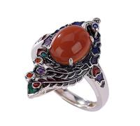 ASCHXUGX Bague De Jade Ajustable En Argent Sterling S925, Paon Vintage, Bague De Pierres Précieuses À La Mode Pour Dames,Argent,12