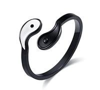 ASCHXUGX Bague En Acier Inoxydable Pour Hommes Et Femmes, Ouverture Des Huit Trigrammes, Bague Poisson Yin Yang, À La Mode,Noir,7