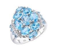 ASCHXUGX Bague En Argent Sterling S925 Avec Topaze Bleue Pour Femmes, Bague En Argent Sterling Avec Pierres Précieuses,Bleu,8