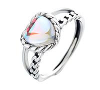 ASCHXUGX Bague Réglable En Argent Sterling Avec Pierre De Lune En Forme De Cœur, Bague Élégante En Argent Sterling S925 Pour Femmes,Argent,8
