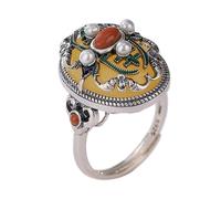 ASCHXUGX Bague Réglable En Argent Sterling S925 Avec Perles Et Jade, Bague À La Mode Pour Dames Avec Pierres Précieuses.,Argent,5