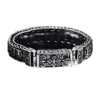 ASCHXUGX Bracelet De Roue De Mantra De Six Mots En Argent S925 Pour Hommes, Bracelet De Perles De Bonne Chance De Mandala De Six Mots De Bouddhiste D'argent Thaïlandais Vintage,Argent,22cm