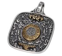 ASCHXUGX S925 Pendentif En Argent Sterling Zodiaque Neuf Palais Huit Trigrammes, Collier Pendentif Zodiaque Hommes Et Femmes Six Mots De Vérité,Argent,Pendant + Chain 65cm