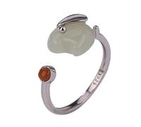 ASCHXUGX S925 Sterling Silver Cute Rabbit Jade Ring Ajustable,Fashion Ladies Gemstone Ring,Argent,9