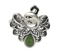 ASCHXUGX Vintage Phoenix S925 Sterling Silver Adjustable Jade Ring, Fashionable Ladies Gemstone Ring,Argent,7