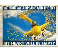 Ascigo Décoration murale en métal rustique humoristique avec pilote sans mon avion et le ciel My Heart Will Be Empty - Décoration murale amusante en fer - Cadeau pour salon, bureau - 20,3 x 30,5 cm