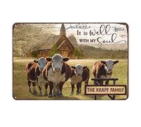 Ascigo Décoration murale rustique en métal avec inscription « It is Well with My Soul Hereford » - Motif vache et église - Décoration murale amusante - Cadeau pour salon, bureau - 20,3 x 30,5 cm