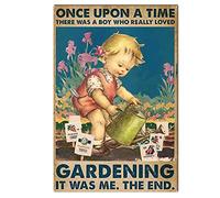 Ascigo Décorations en métal pour l'extérieur Panneau de jardinage « Once Upon a Time There was A Boy Loved Gardening Garden » - Panneau vintage « Love Gardening » pour les amateurs de plantes