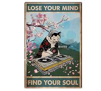 Ascigo Panneaux en étain vintage « Lose Your Mind Find Your Soul » - Panneau de musique amusant - Cadeau pour DJ - Plaque en métal pour la maison - 20,3 x 30,5 cm