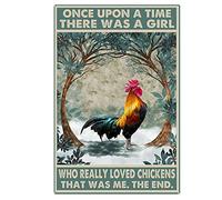 Ascigo Plaque décorative amusante en métal avec inscription « Once Upon a Time There was a Girl Who Really Loved Chickens That was Me The End » - 20,3 x 30,5 cm